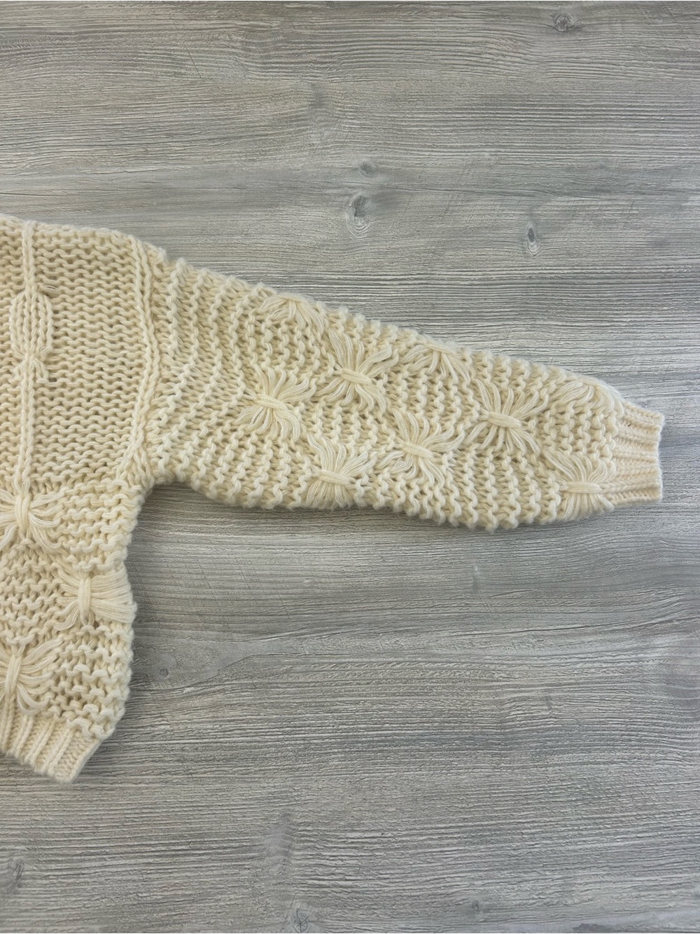 12th Tribe Cream Chunky Bow and Cable Knit Cropped Crewneck Sweater Small - Picture 4 of 9